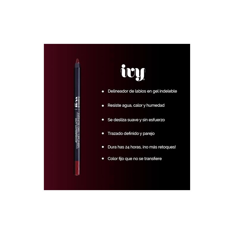 IVY Delineador de Labios en Gel, Indeleble 24 Horas, Resistente