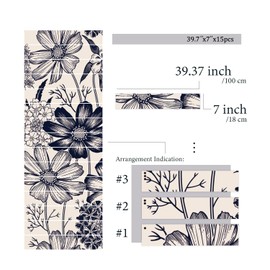 Flortlias 15Pcs Leather Textured Vinyl Peel and Stick Stair Riser Decals, Self-Adhesive Staircase Riser Stickers, 39.37"x7.09" Vintage Sketch Daisy