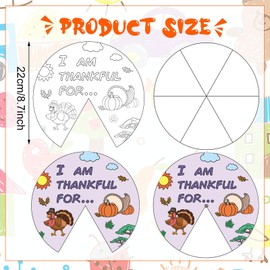 Poen 24 Pcs Color Your Own I Am Thankful for Wheel Craft Kit Coloring Fall Craft Kit Turkey Pumpkin Maple Leaves Thanksgiving Painting Crafts for Kids Preschool DIY Games Fun Fall Activities