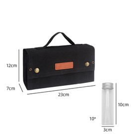 Travel Spice Kit, Portable Spice Bag with 10 Spice Jars, Canvas Seasoning Storage Bag Organizer, Seasoning Bottle Holder with Mini Condiment Bottle, Condiment Container Set for Camping BBQ(Black)