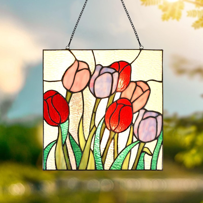 HomeBeauty PA0004 Stained Glass Hanging Panel-12 Wx12 H Window Suncatcher