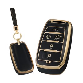 TECART Soft TPU 5 Button Car Key Fob Cover Case Fit for Dodge RAM 1500 2500 TRX Chrysler Couve Dodge Fit for Jeep Grand Cherokee Key Protective Cover Keychain Key Shell Holder Black