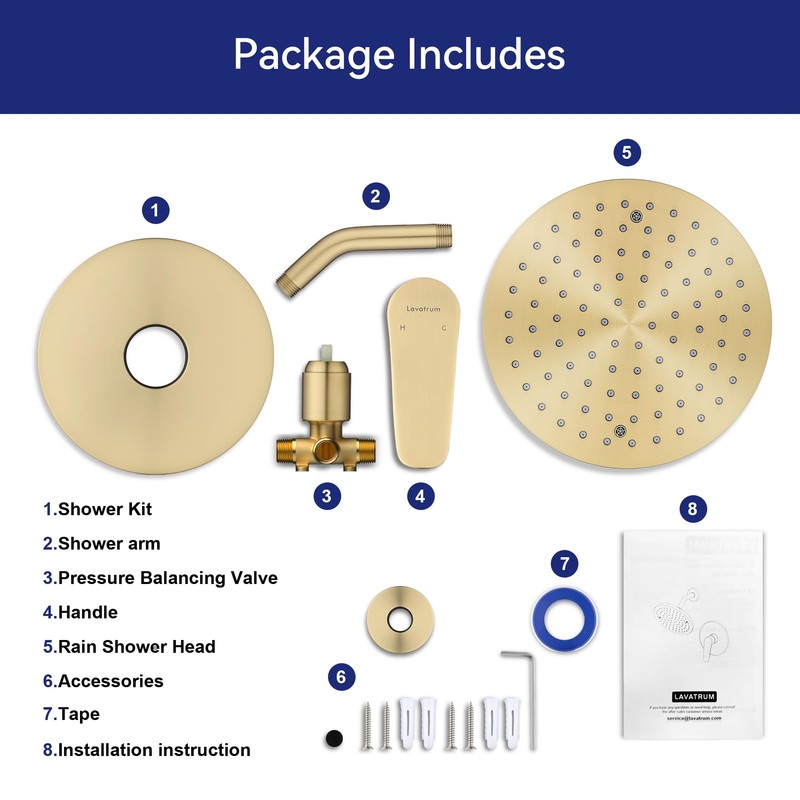 Lavatrum Brush Gold Shower Head and Handle Set Single Spray