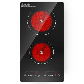 VBGK Electric Cooktop,110V 2100W 2 Burner Electric Cooktop,Countertop and Built-in Stove top with 9 Power Levels,Child Safety Lock, Timer, LED touch control,Overheat Protection