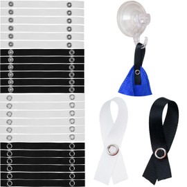 24 Pack 150 x 12 mm Loops in Black and White with Press Stud Fastening, Hanging Tabs for Tea Towel, Bathroom Towel, Cloths, Decorations, Camping