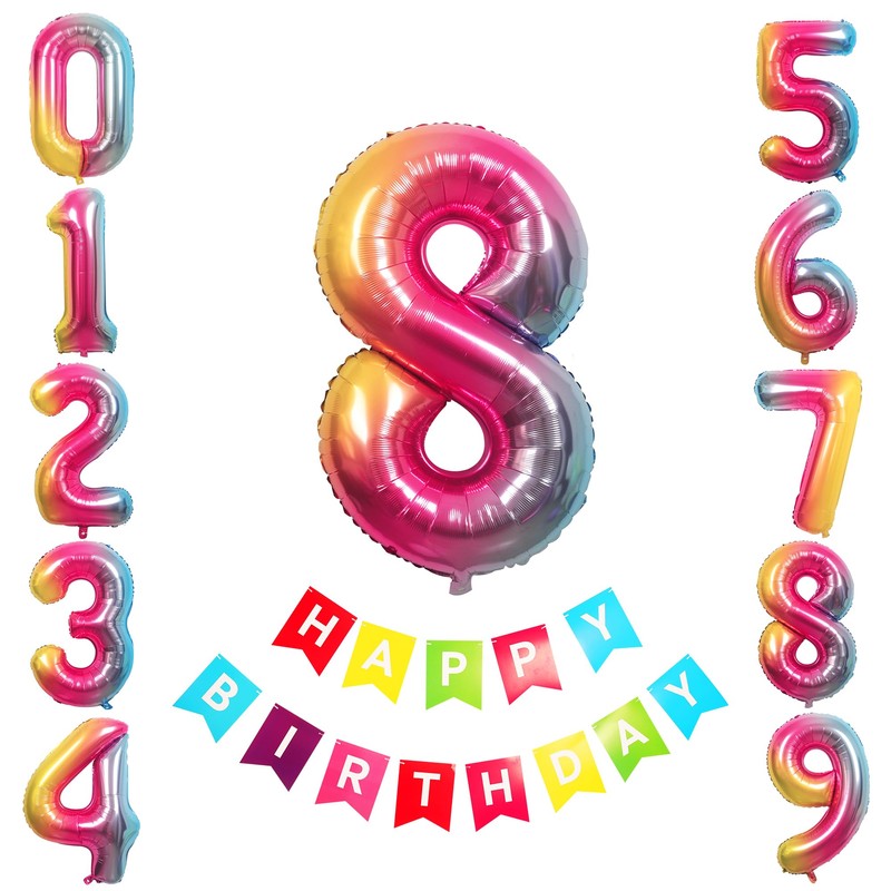40inch Giant Rainbow Number 21 Balloons & Happy Birthday Banner,