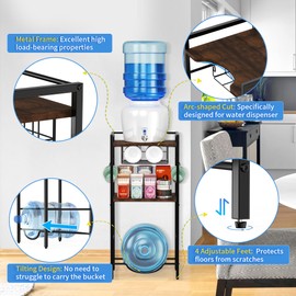 3 Tier Water Dispenser Stand, Water Stand for 5 Gallon Water Jug Holder, Water Cooler Stand with Metal Basket, Water Bottle Stand with 4 Hooks, Water Jug Stand for Home, Office