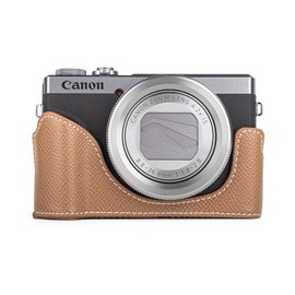 MUZIRI KINOKOO PU Leather Camera Case for Canon G7X Mark III / G7X Mark II / G7X Camera Protective Case for Canon G7X III / G7X II / G7X Half Camera Case with Bottom Opening and Handle Design, khaki,