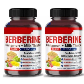 Berberine 12000mg with Ceylon Cinnamon 3000mg, Milk Thistle 2X150caps