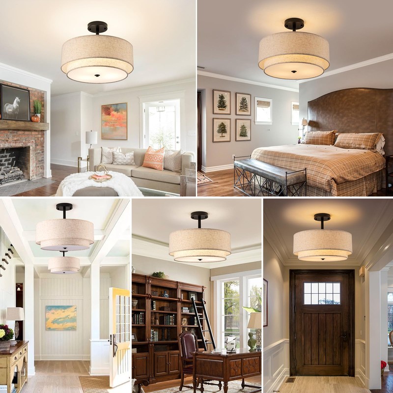 Aufrichting Drum Semi Flush Mount Ceiling Light, 16 inch 3