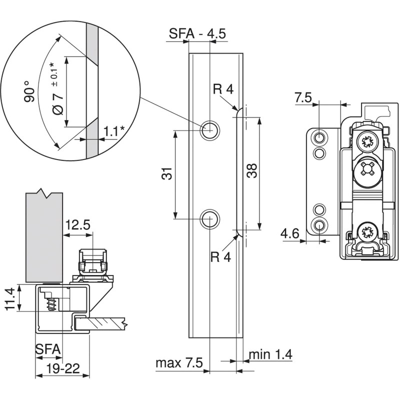 Blum Aventos HK-S Front Mounting Furniture Fittings Nickel-Plated Steel Pack
