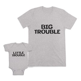 Mothers Day Mom and Baby Matching Outfits Little Trouble Big Trouble Cotton X-Large Baby 6 Months Oxford Gray