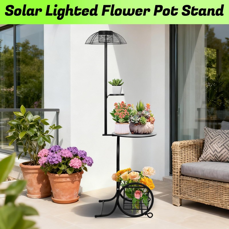 Solar Outdoor Side Table with Light, 52.5'' Waterproof Metal Patio