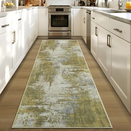Merelax 2x6 Entryway Long Runner Area Rug, Green Washable Modern Abstract Entry Rugs for Kitchen Bedroom Hallways Living Room, Non Slip Carpet for Indoor Door High Traffic Family Room Decor
