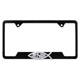 Elektroplate – Christian Jesus Fish Ichthys on Black All-Metal Open Corners Premium 3D License Plate Frame Tag Holder for Cars/SUVs/Trucks Weather-Proof Automotive Accessory