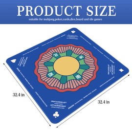 Mahjong Mat, Noise Reduction Mahjong Mat for Table, Anti-Slip Mahjong Mat for Poker, Board Games, Card Games, Tile Game and Dominoes, 32 * 32 Inch (Blue)