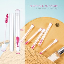 Juego de 80 cepillos desechables para máscara de pestañas, 40 tubos vacíos con 40 brochas de pestañas, cepillo de limpieza para extensión (estilo de pestañas rosas)