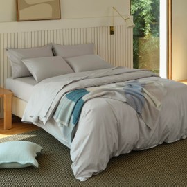 Double Stitch Supima Cotton Duvet Cover Set, 100% American Grown Cotton Duvet Cover King, Luxury 600 Thread Count Sateen Weave, Hotel Quality Bedding Set, 1 Duvet Cover 2 Shams, Winter Sky