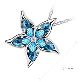 GWG Jewellery Pendant Necklace 18K White Gold Coated Sea Star Flower with 5 Aquamarine Sea Blue Sparkling Crystals in Gift Box for Women