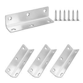 Redunest L Bracket, Heavy Duty Corner Brace, 4 Pack 4" Metal Shelf Bracket Angle Bracket for Shelves, Polished Silver Stainless Steel Braces for Wood Furniture