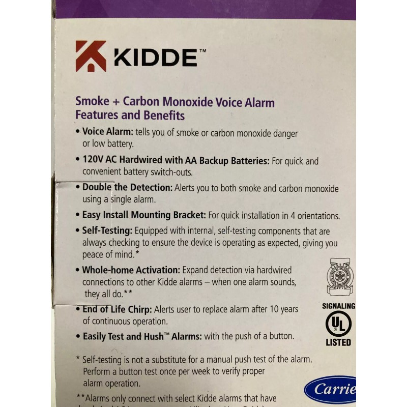 Kidde Smoke Carbon Monoxide Voice Alarm Detector Hardwired 900-CUAR-V