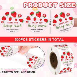 Whaline 500Pcs Strawberry Thank You Stickers Pink Red Fruit Paper Decals Thank You Berry Much Adhesive Seal Sticker Decor for Party Favor Gifts Supplies, 1.5 in
