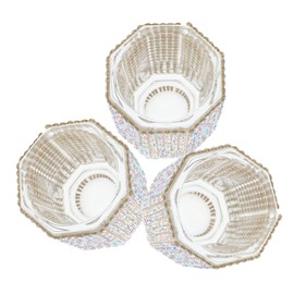 Outanaya 3pcs Nail Art Brush Cup Set Crystal Rhinestones Octagonal Shape Bowl for Nail Technician Cleaning Storage