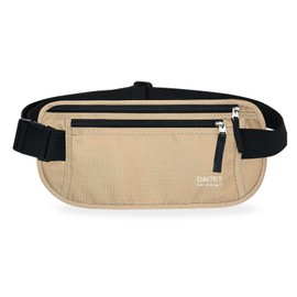 RFID Blocking Money Belt for Men Women, Slim Fanny Pack for Travel，Running,Conceal Waist Wallet for Passport Holder,Phone,Cash(Black Beige), Black Beige