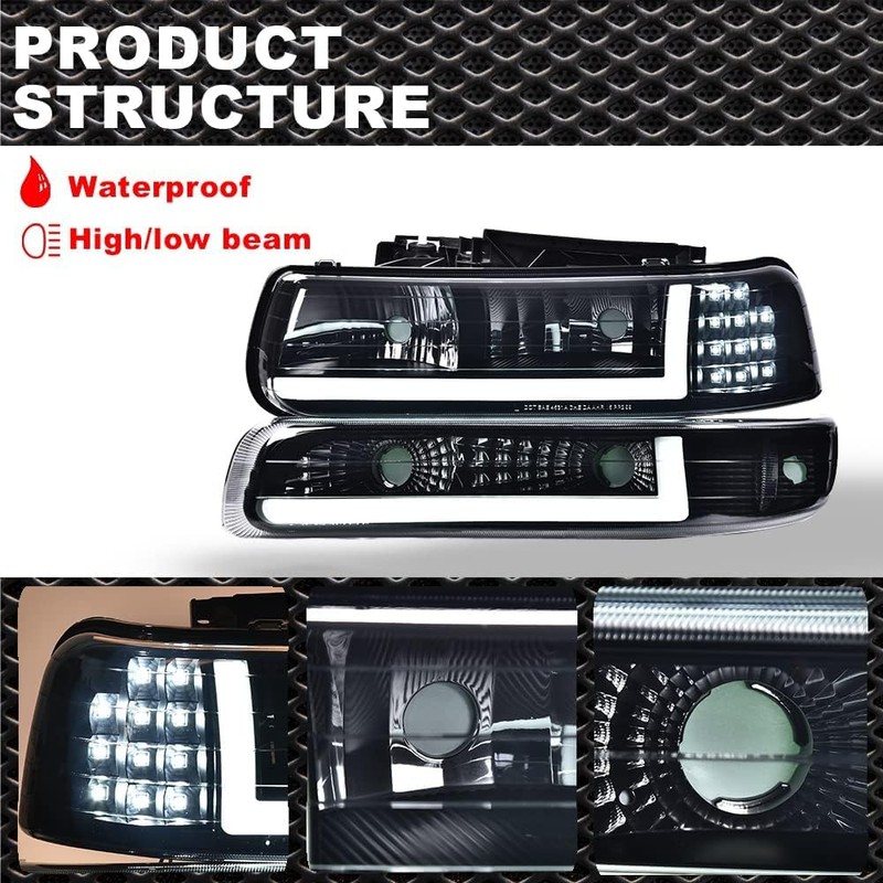 CNNELL LED Headlights Assembly Compatible with Chevy Silverado 1999-2002/ Suburban