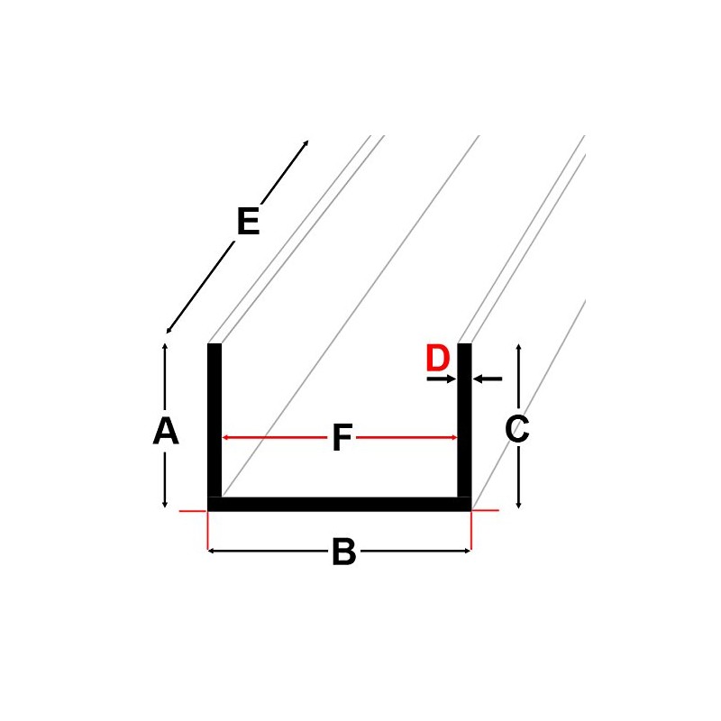 Aluminium U-Profile Rail Rolled Blank Aluminium Profile 25 x 25