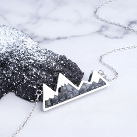 Lauren-Spencer Gemstone Mountain Necklace for Women Turquoise Malachite Tumbled Chips Stone Pendant Necklace Dainty Snowy Mountain Range Necklace for Women Nature Jewelry Gift (Snowflake Obsidian)