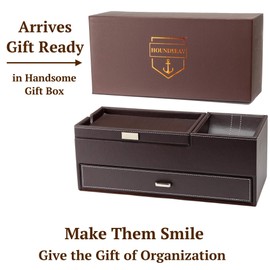 HOUNDSBAY Captain Dresser & Nightstand Valet Organizer Storage Box with Catchall and Charging Station (Brown)