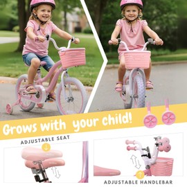bicystar Girls Bike for Kids 3-5 with Training Wheels, Basket, Coaster Brake, Streamers, 16 inch Pink Pedal Bicycle, Birthday Gift