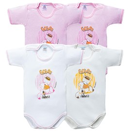 Tontiny, Baby Bodysuit Short Sleeve Printed Soft Cotton Snap Closure - Comfort Infant Romper, Toddler Clothing, Newborn Bodysuit for Easy Dressing Pack of 4, Printed Pictures May Vary