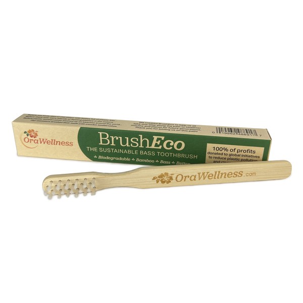 OraWellness Bamboo Toothbrush, Sustainable BrushEco Bass Toothbrush with 3 Rows, Biodegradable Wooden Toothbrush for Healthy Mouth, Gums & Teeth, Reducing Gum Disease, BPA Free & Made in USA - 1 Pack