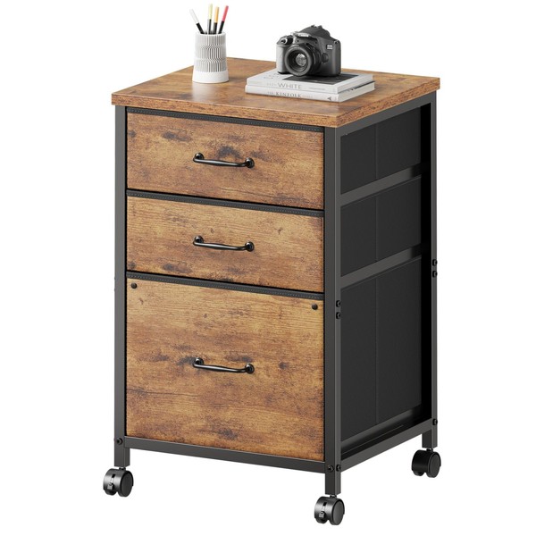 Maihail 3 Drawer Mobile File Cabinet with Wheels Fabric Vertical