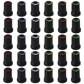 30 Pack Mixed Colour 6mm Splined Rotary Control Knobs Black Body Audio/Guitar/Mixer Knob