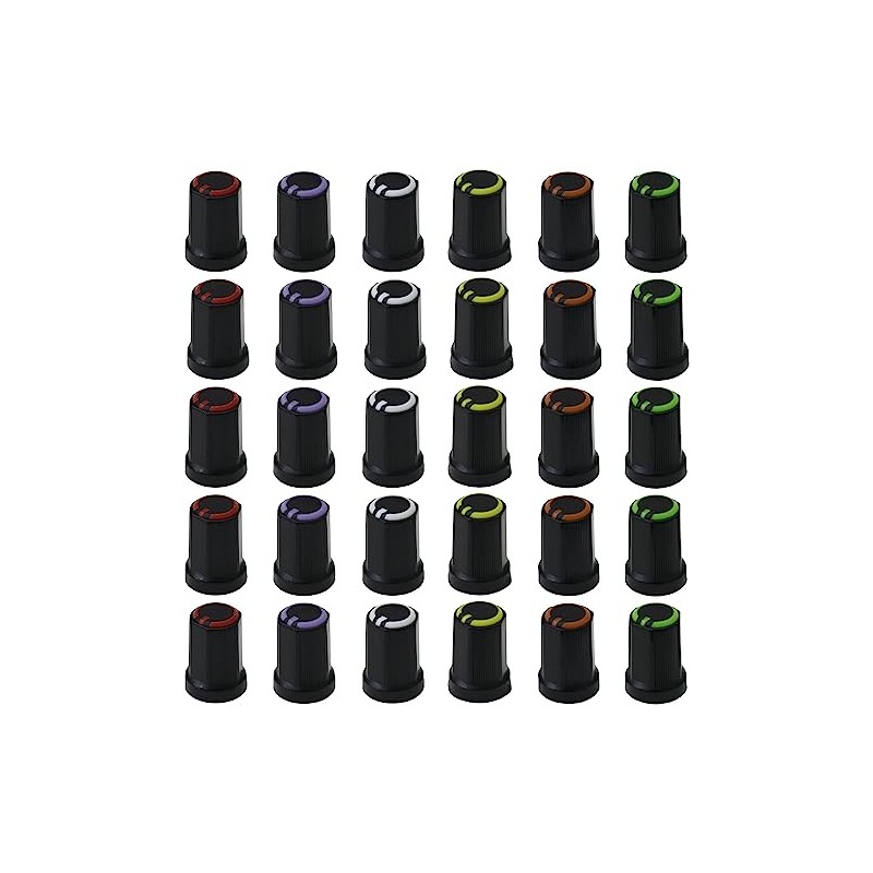 30 Pack Mixed Colour 6mm Splined Rotary Control Knobs Black