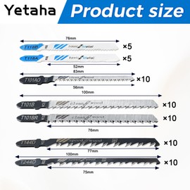 Yetaha Jigsaw Blades Set, Jigsaw Blades Wood, T-Shank Jigsaw Blade, Saw Blades Jigsaw Accessories, with Plastic Box, for Wood and Metal, 10 Models (60)