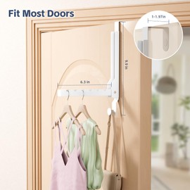 WLCSNG 2 Pack Over The Door Clothes Hanger Foldable Over The Door Hooks with 6-Groove，Rust-Resistant Overdoor Hanger Hook for Laundry (Clothes Drying Rack) & Entryway (Coat Rack)