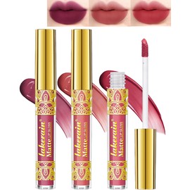 3 Pieces Liquid Velvet Lipstick Set, Pink Red Highly Pigmented Matte Lip Gloss, Waterproof Lipstick Long Lasting 24 Hours Hold, Kissproof Non-Stick Cup Lipstick Makeup Set for Women 01#