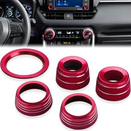 auovo Auovo AC Knob Ring Radio Knob Cover Compatible with Toyota RAV4 Accessories 2025 2024 2023 2022 2021 2020 2019 Rav4 Volume Tune Audio Control Knob Trim Air Conditioning Knob Cover 5pcs (Red)