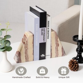 Koville Natural Onyx Bookends for Shelves, Decorative Bookends for Heavy Books, Non-Slip Heavy Duty Book Stopper for CD/Movies, Aesthetic Decorative Book Ends for Bookshevles Table Home Decor