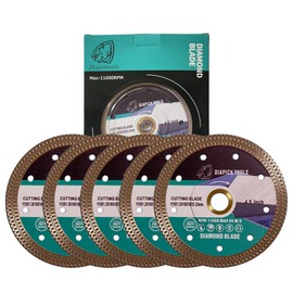 DIAPICKTOOLS 5PCS 4.5inch Diamond Thin Turbo Saw Blade Cutting Disc for Porcelain Ceramic Tile Stone Granite Marble 7/8" Arbor Reinforced Type Include 5/8" Ring (6)