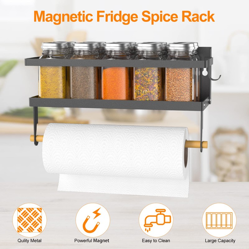 ARVINKEY Spice Rack Magnetic Shelf, Foldable Refrigerator Magnetic Spice Holder,