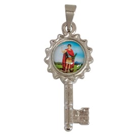 Saint Expeditus Key Pendant Charm | Silver-Tone Metal with Picture | Patron Saint of Urgent Causes | Great Catholic Gift for Confirmation | Add to Christian Jewelry or DIY Chaplet, Metal, No Gemstone