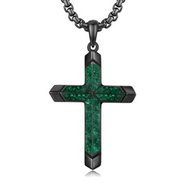 TwoAnts Black Cross Necklace 925 Sterling Silver Malachite Cross Pendant Necklace Gothic Jewelry Christian Gifts for Men Women