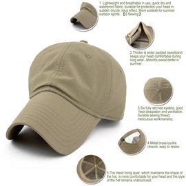 Masktide Waterproof Baseball Hats One Size Fits All Mens Quick Dry Baseball Cap Waterproof Baseball Caps for Men Sun Protection Ball Cap Lightweight Adjustable Baseball Dad Hat Khaki (6 Sewing)