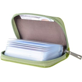 Easyoulife Genuine Leather Credit Card Holder Zipper Wallet With 26 Card Slots (Green)