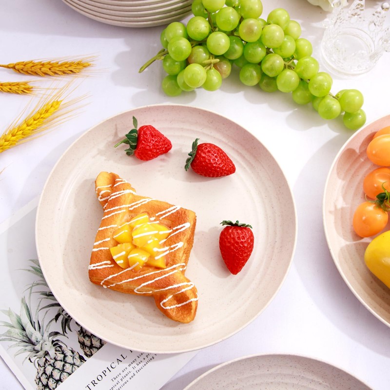 LIYH 20pcs Wheat Straw Plates 9Inch, Beige Reusable Plastic Plates,
